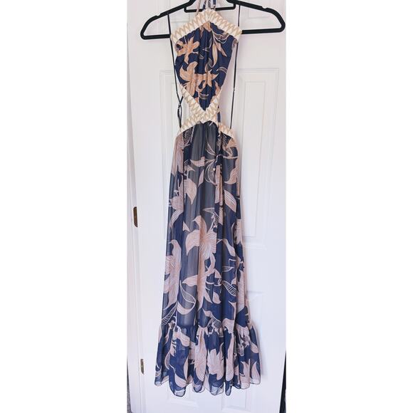PatBo Stargazer Navy Floral Maxi Dress XS Halter Boho Coastal Vacation Boho Luxe - Picture 2 of 12
